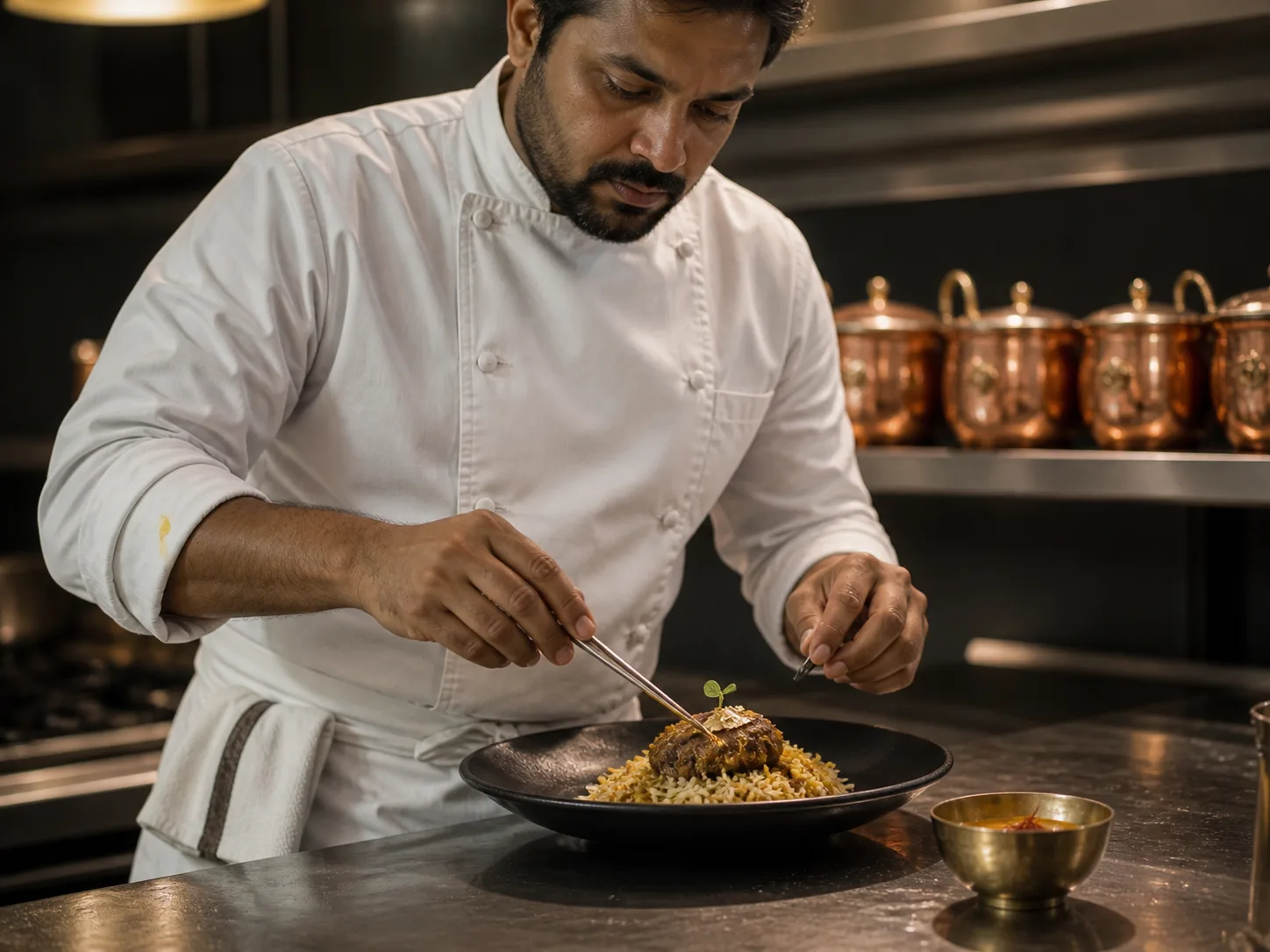 Chef plating fresh thali at Flavourbolt kitchen